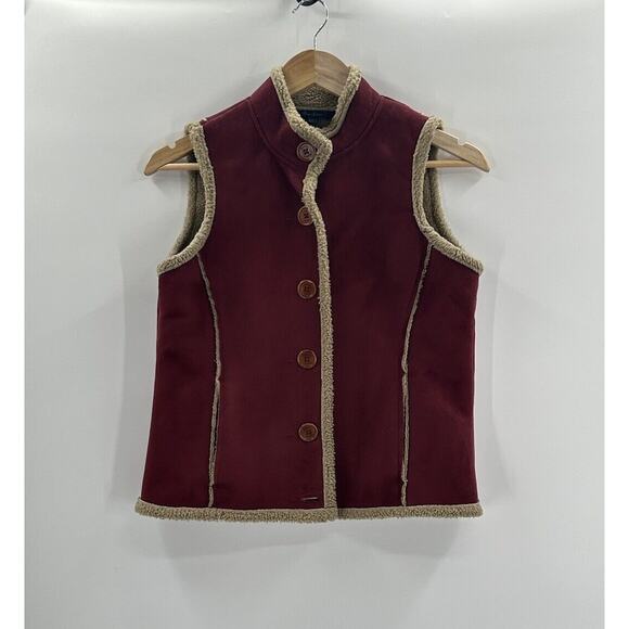 Boden Jackets & Blazers - Boden Women’s Faux Suede Sherpa Lined Brown Vest Women’s Size S Burgandy